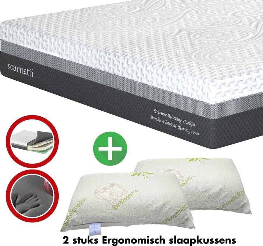 SCARNATTI Comfort Matrassen 27cm extra dik 160 x 200 cm Bamboe Matras Koudschuim Traagschuim 2in1 CoolGel 7 zone Groene Thee Nasa met kussens