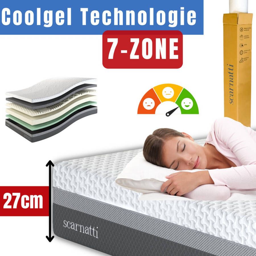 SCARNATTI Comfort Matrassen extra dik 27cm 160x200 Nasa Matras Koudschuim Traagschuim CoolGel 7-zone Nasa