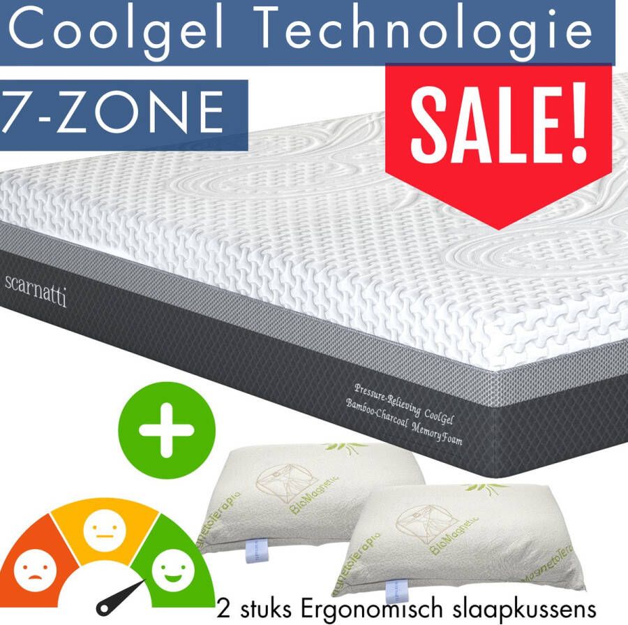 SCARNATTI VIP Matras 160x200 cm 10 jaar garantie! Koudschuim Traagschuim 2in1 Matrassen 18cm 7-zone logeermatrassen met Kussens Tweepersoons