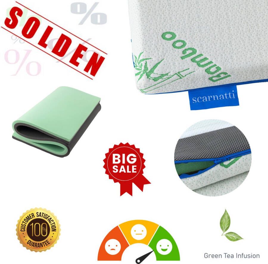 SCARNATTI Premium Topper 160x200 cm 2in1 matras Bamboo Charcoal CoolGel Memory Foam GreenTea Wasbare hoes antislip 65 mm dikte geschikt voor alle slaapposities - Foto 2