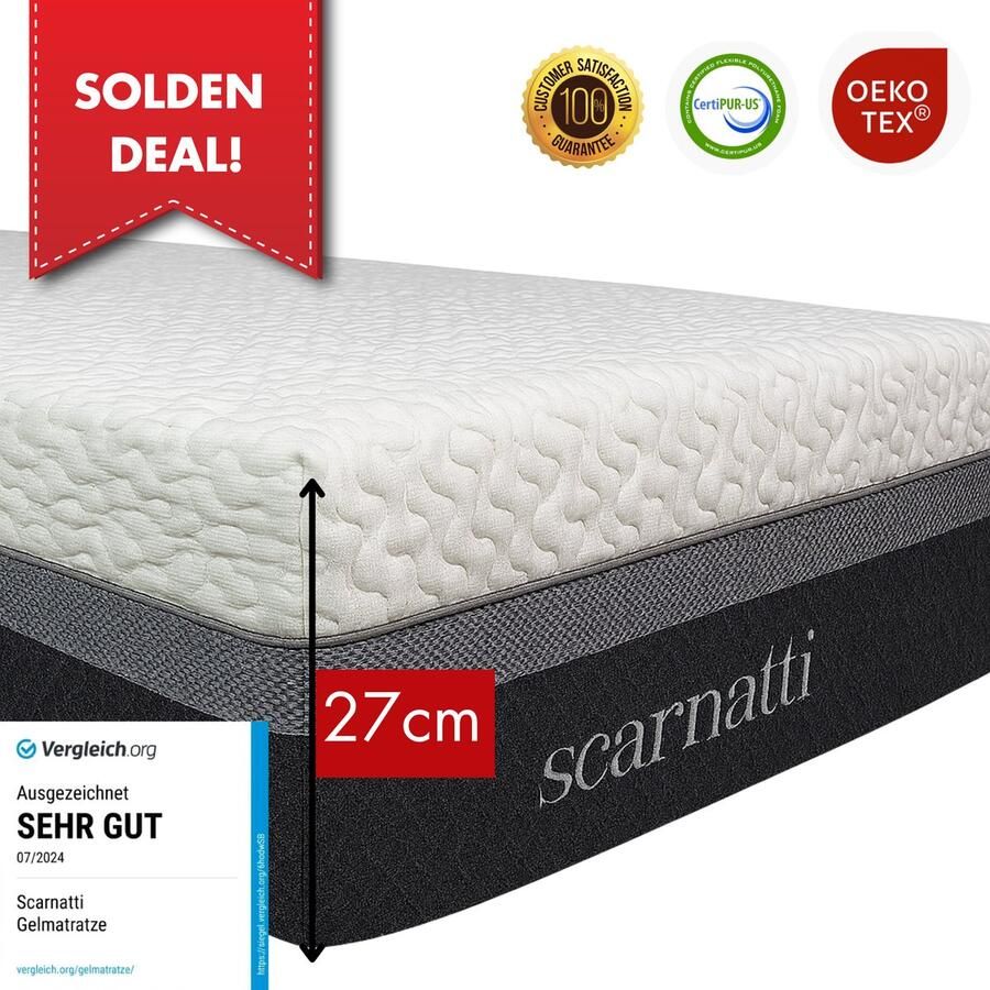 SCARNATTI Koudschuim matras 90x200 cm Memory Foam Extra Comfort 27 cm Extra Hoog Matrassen met Bamboe Tijk Eenpersoons Logeermatrassen 90 x 200 Nasa Logeermatras - Foto 3