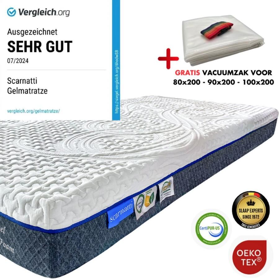 SCARNATTI Ergonomisch Matras 90x200 cm 18 cm matrassen Bamboe Tijk Nasa 2in1 Koudschuim en Traagschuim logeermatrassen Met vacuumzak Comfort