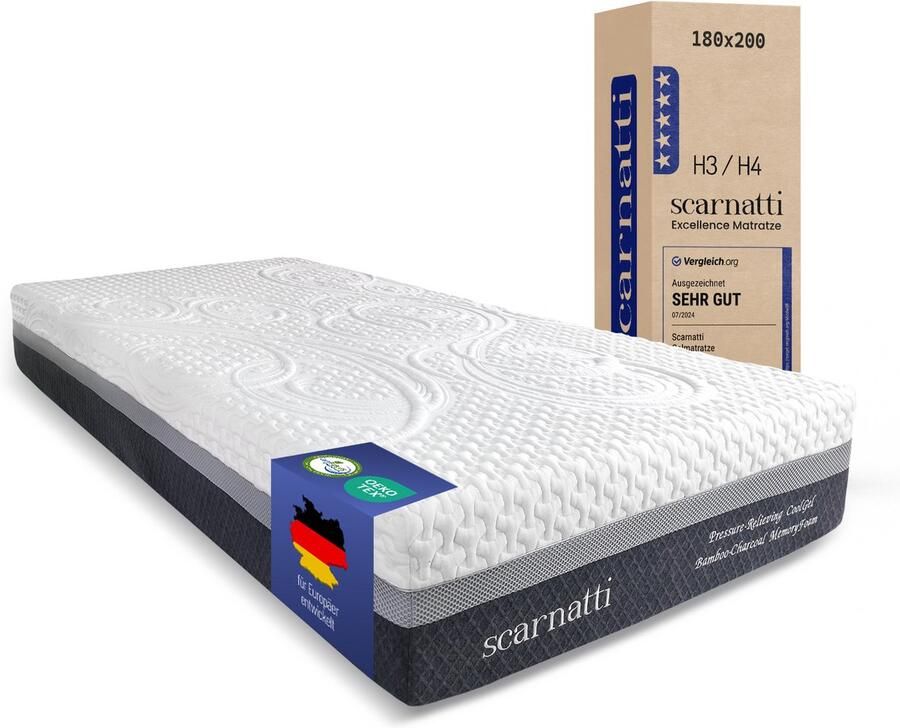 SCARNATTI Ergonomisch Comfort Matras 180x200 27cm hoog 2in1 Koudschuim Traagschuim Extra Comfort Tweepersoonsmatras Bamboe tijk logeermatrassen Matrassen 180 x 200 cm - Foto 3