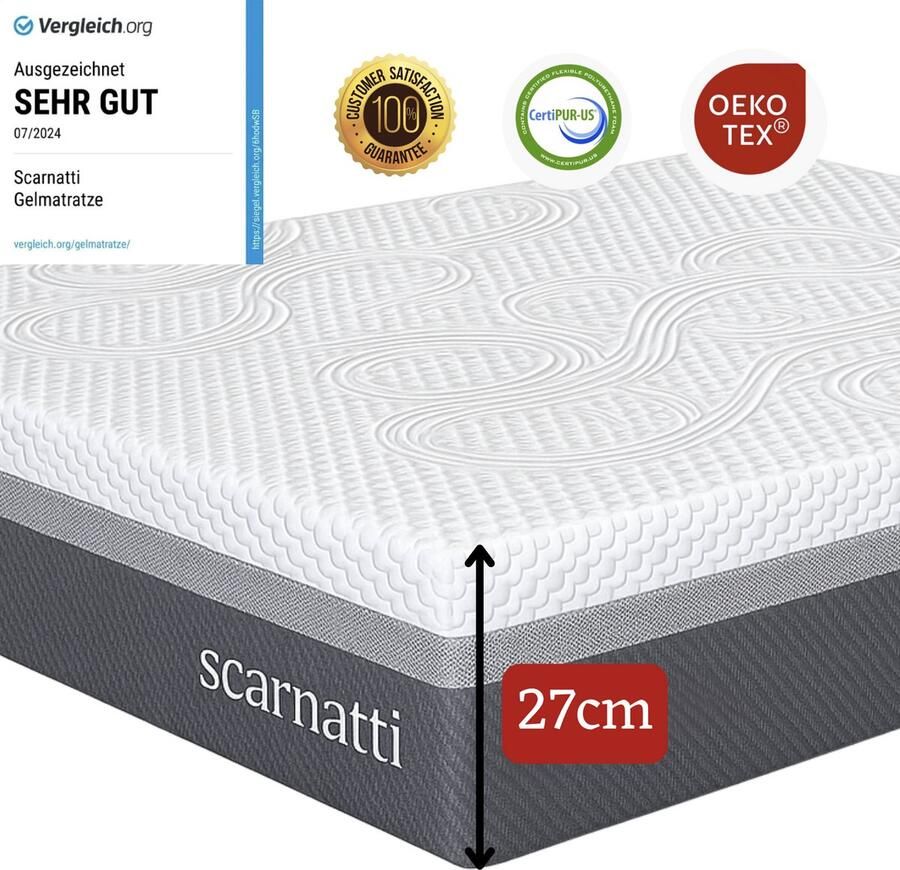 SCARNATTI Koudschuim matras 120x200 cm Memory Foam Extra Comfort 27 cm 27cm 2in1 Eenpersoonsmatrassen Twijfelaar matrassen logeermatrassen 120 x 200