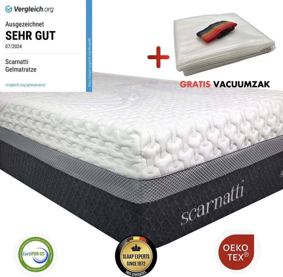 SCARNATTI Ergonomisch Matras 90 x 200 cm Extra Comfort 27 cm Bamboe Tijk Nasa 2in1 Logeermatras Koudschuim Traagschuim logeermatrassen Matrassen