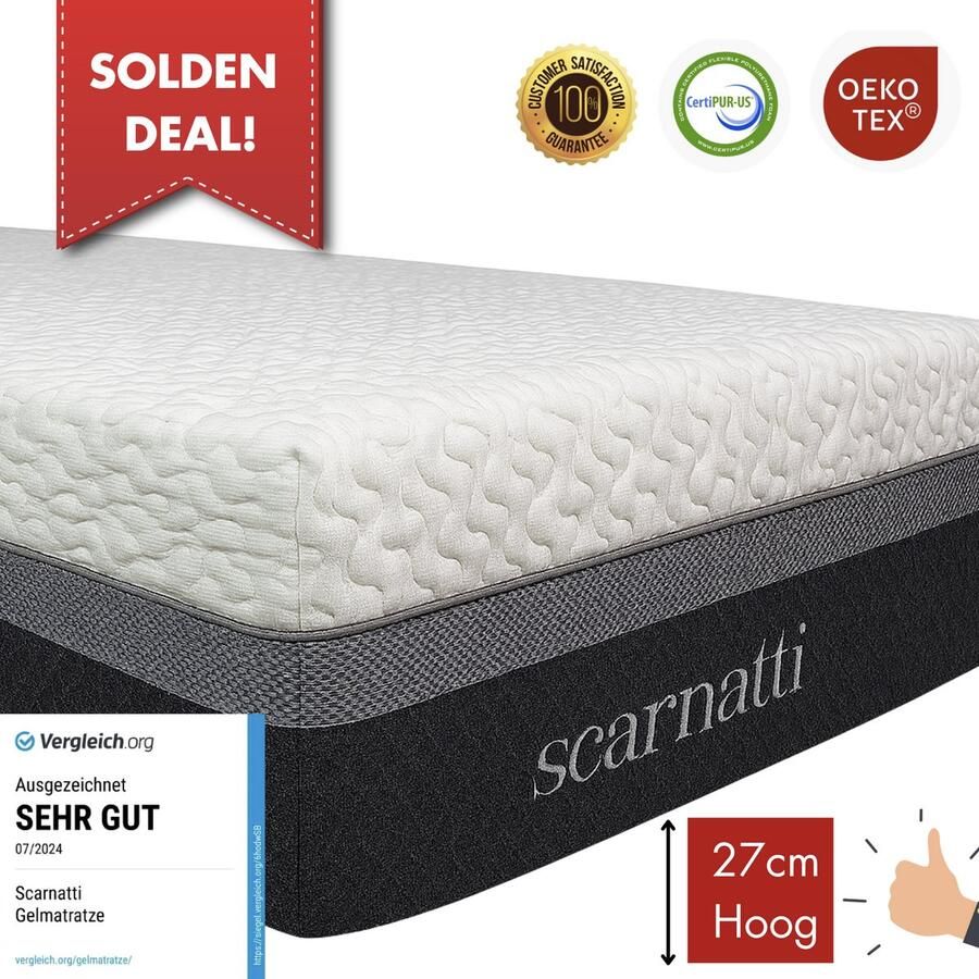 SCARNATTI Premium Tweepersoons Matras 160x200 met Bamboe Tijk 27 cm extra comfort matrassen 160 x 200 2in1 Traagschuim en 2in1 Koudschuim Logeermatrassen - Foto 2