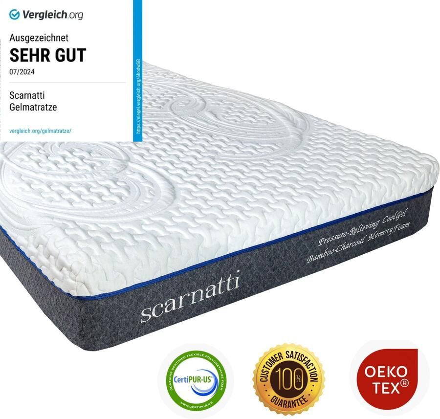 SCARNATTI Ergonomisch Comfort Matras 180x200 Logeermatrassen Tweepersoons 18 cm 2in1 Traagschuim Koudschuim matrassen Bamboe Tijk 180 x 200 cm logeermatras Met vacuumzak Extra Groot