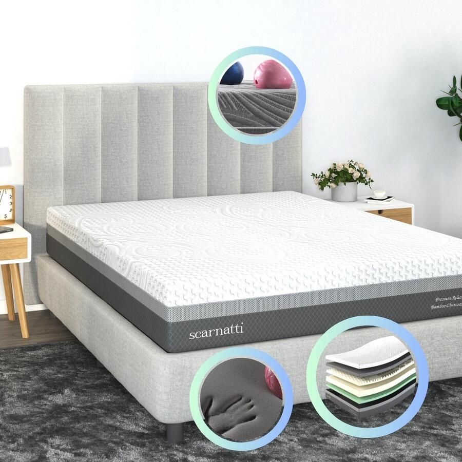 SCARNATTI Koudschuim matras 90x200 cm Memory Foam Extra Comfort 27 cm Extra Hoog Matrassen met Bamboe Tijk Eenpersoons Logeermatrassen 90 x 200 Nasa Logeermatras - Foto 2