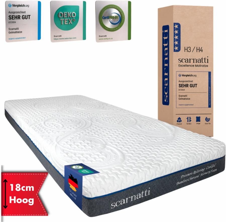 SCARNATTI Comfort Matras 90x200 2in1 Combinatie Koudschuim Traagschuim 18cm hoog Bamboe tijk logeermatrassen Nasa Matrassen 90 x 200 cm