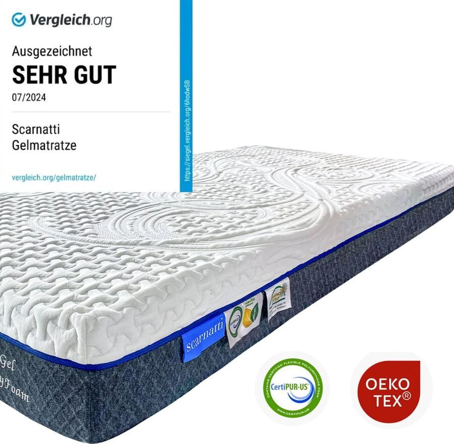SCARNATTI Cool Gel Memory Foam matras 18 cm 90 x 200 cm 7-zones visco-elastisch en koudschuimmatras verrijkt met groene thee en bamboe houtskool Zero-Partner-Disturbance 2-in-1 - Foto 6