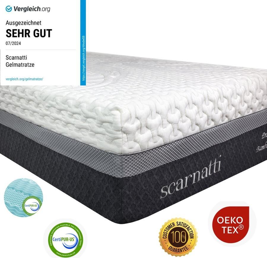 SCARNATTI Cool Gel Memory Foam Matras 27 cm 90 x 200 cm 7-zones visco-elastisch en koudschuimmatras verrijkt met groene thee en bamboe houtskool Zero-Partner-Disturbance - Foto 5