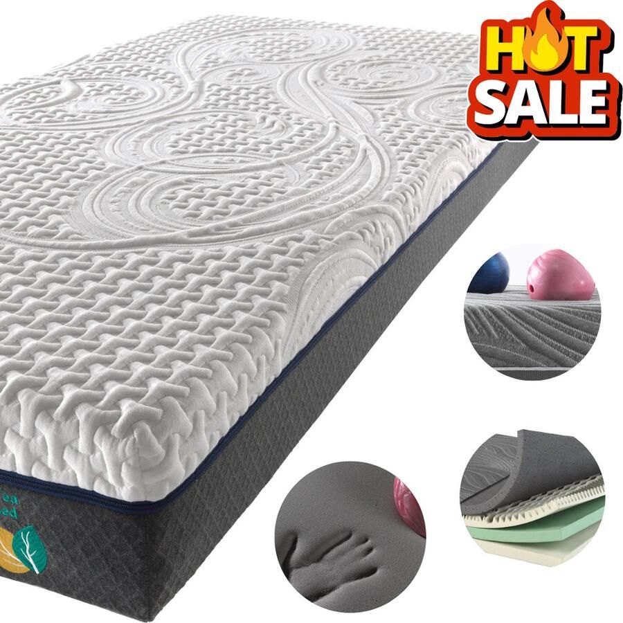 SCARNATTI Cool Gel Memory Foam matras 18 cm 90 x 200 cm 7-zones visco-elastisch en koudschuimmatras verrijkt met groene thee en bamboe houtskool Zero-Partner-Disturbance 2-in-1 - Foto 2
