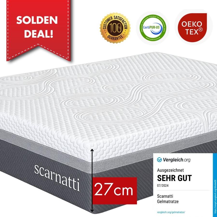 SCARNATTI Ergonomisch Comfort Matras 180x200 27cm hoog 2in1 Koudschuim Traagschuim Extra Comfort Tweepersoonsmatras Bamboe tijk logeermatrassen Matrassen 180 x 200 cm