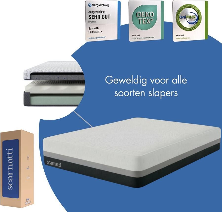 SCARNATTI Cool Gel Memory Foam Matras 27 cm 160 x 200 cm 7-zones visco-elastisch en koudschuimmatras verrijkt met groene thee en bamboe houtskool Zero-Partner-Disturbance - Foto 10
