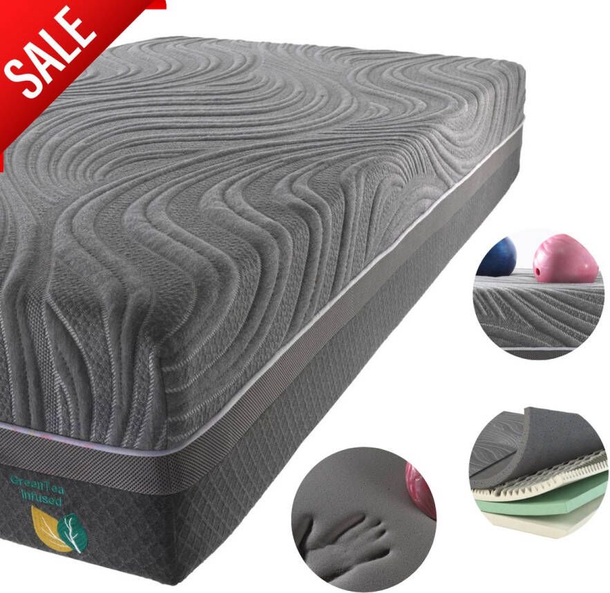 SCARNATTI Cool Gel Memory Foam Matras 27 cm 90 x 200 cm 7-zones visco-elastisch en koudschuimmatras verrijkt met groene thee en bamboe houtskool Zero-Partner-Disturbance - Foto 5