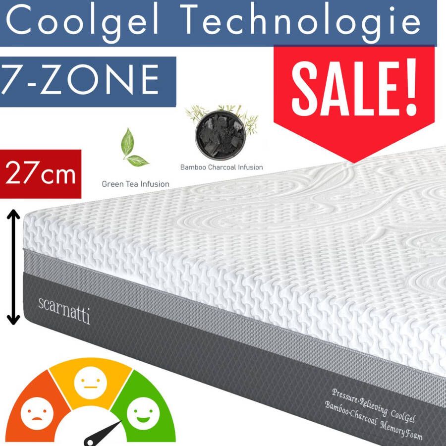 SCARNATTI VIP Matras 27cm extra dik 90x200 cm CoolGel 7 zone ergonomie Bamboe matras Kool Traagschuim Groene Thee Koudschuim