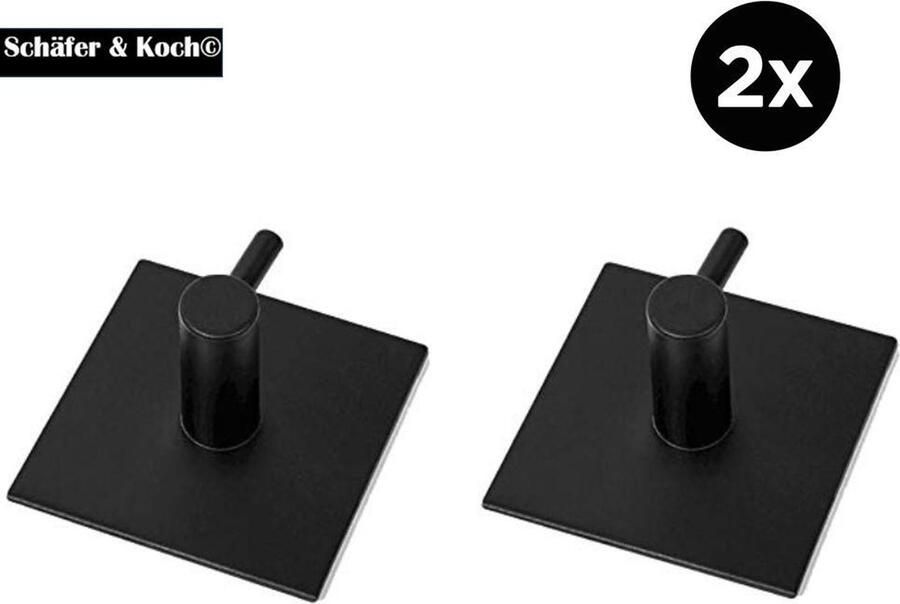 Schäfer & Koch FRESH ' 4x zwarte badkamer haakjes handdoek – plakhaakjes keuken haken toilet – zelfklevende ophanghaak mat zwart 3m handdoekhaak accessoires kapstok – muur