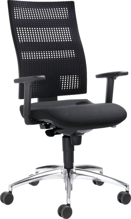 Schäfer Shop Pure Bureaustoel SSI PROLINE Edition met armleuningen synchroonmechanisme ergonomisch gevormde wervelsteun 3D gazen rugleuning zwart aluminiumzilver