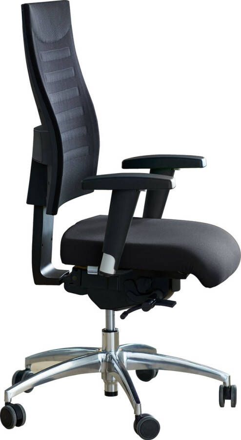 Schäfer Shop Select SSI PROLINE S3+ bureaustoel met armleuningen 3D synchroonmechanisme vlakke zitting 3D netrugleuning zwart zilver