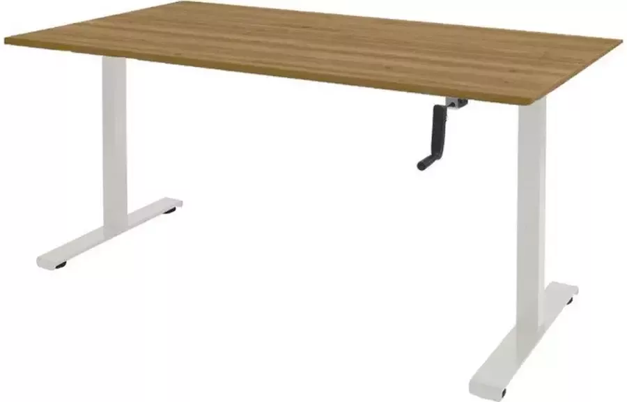 Schaffenburg Dextro zit sta hoogte verstelbare werkplek d.m.v. slinger bladmaat 160 x 80 cm. frame kleur aluminium RAL 9006 blad 25 mm. melamine Halifax Eik Natuur