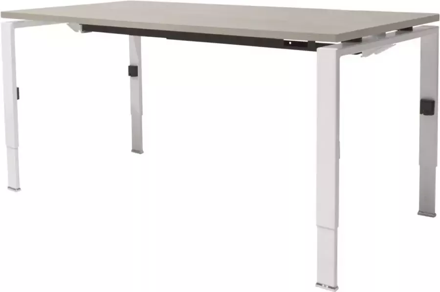 Schaffenburg Linesto N4 bureau hoogte instelbaar (65-85cm) met 120x80cm logan eiken zwevend 25mm blad en aluminium (RAL9006) vierpoot N-frame (poot rechthoekig 66 x 26 mm.) (met geintegreerde kabelgoot)