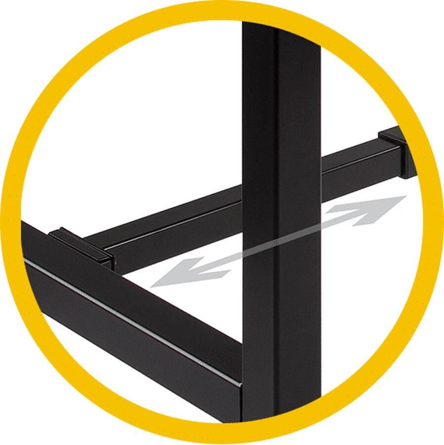 Schaffenburg Domino Basic statafel 180 x 80 cm. vaste hoogte 110 cm. uitgevoerd met versterkt H-onderstel met 50 50 mm. vierkante buispoten met steldoppen onderstel staal aluminium RAL 9006 blad 25 mm. melamine havana kersen licht