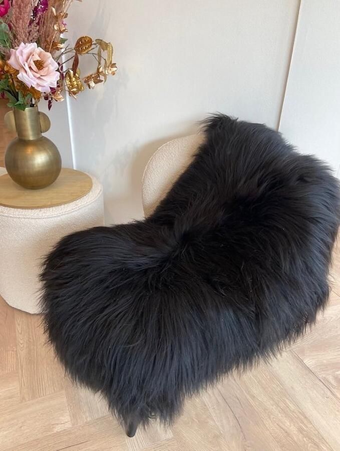 Schapenvacht SHOP Schapenvacht IJsland Zwart L XL 100-120 cm Vloerkleed 100% Echt