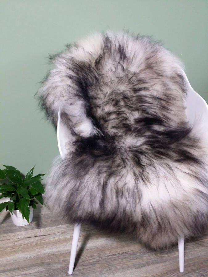 Schapenvacht.SHOP Schapenvacht IJslands Zwart Wit Melange S (95cm) 100% ECHT Schapenvacht Wol Vloerkleed