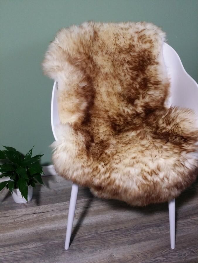 Schapenvacht.SHOP Schapenvacht Klassiek Moeflon XL (115cm) 100% ECHT Schapenvacht Wol Vloerkleed Bruin Wit