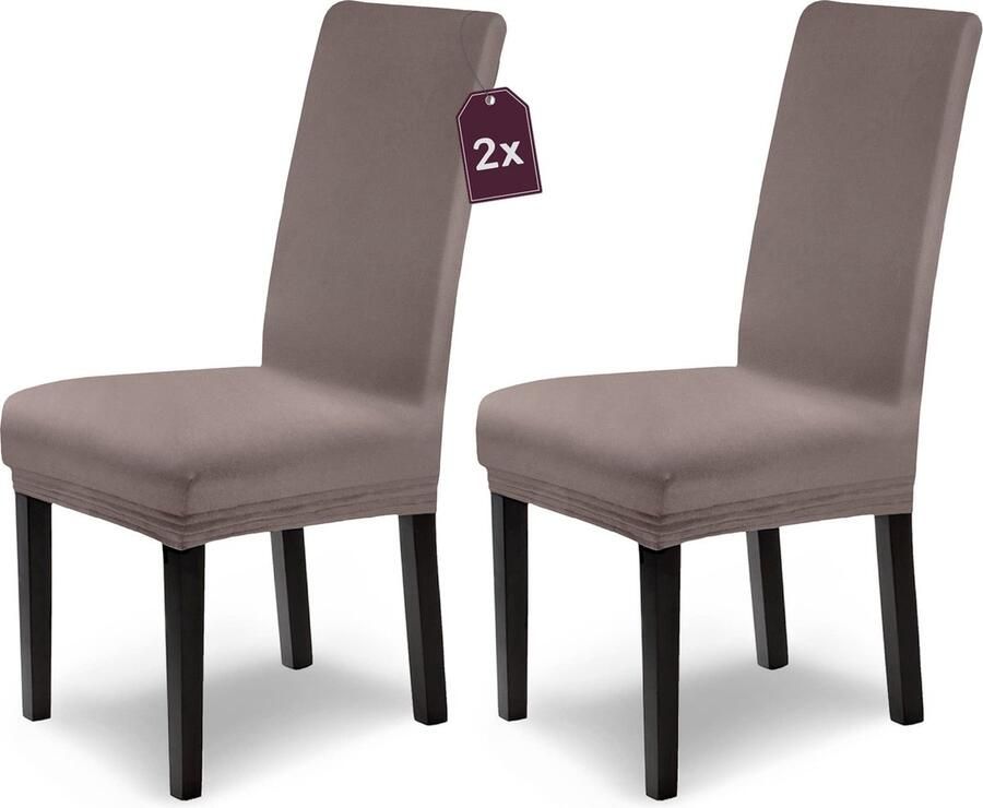 Scheffler-Home Stoelhoezen stretch Leni steentaupe set van 2 rekbare stoelhoezen met hoge rugleuning als stoelhoes wasbaar