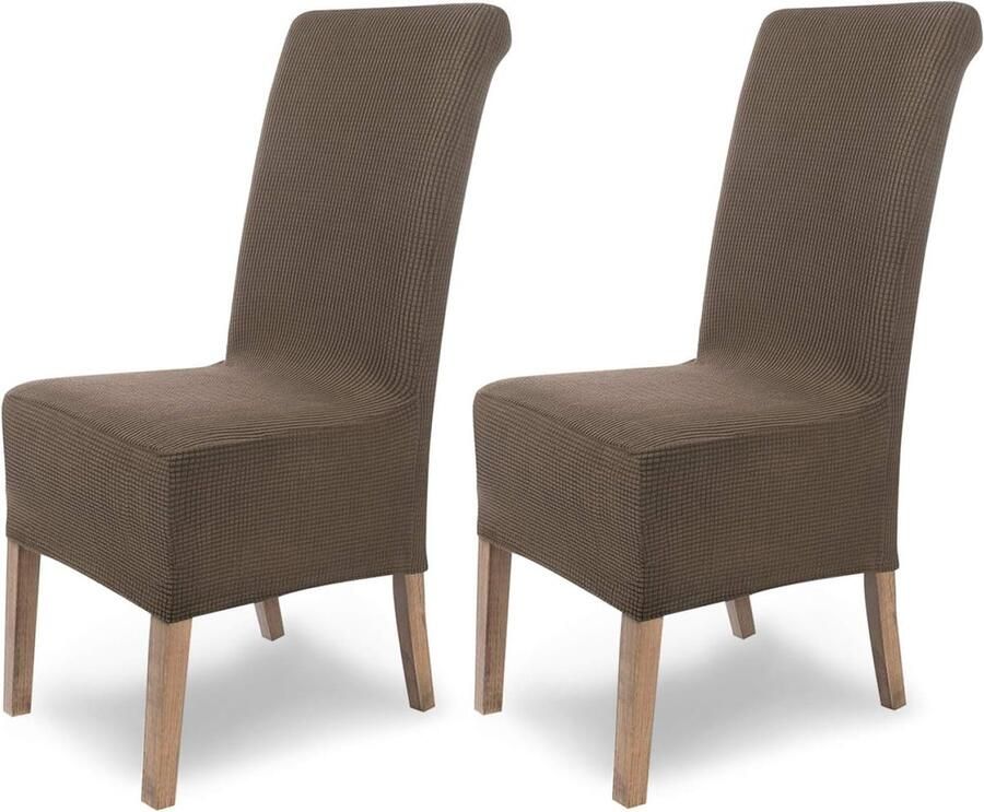 Scheffler-Home Stoelhoezen stretch Sofia stretch stoelbekledingen taupe set van 2 elastische stoelhoezen schommelstoelen flanel span-stoelbekledingen hoge rugleuning met elastiek