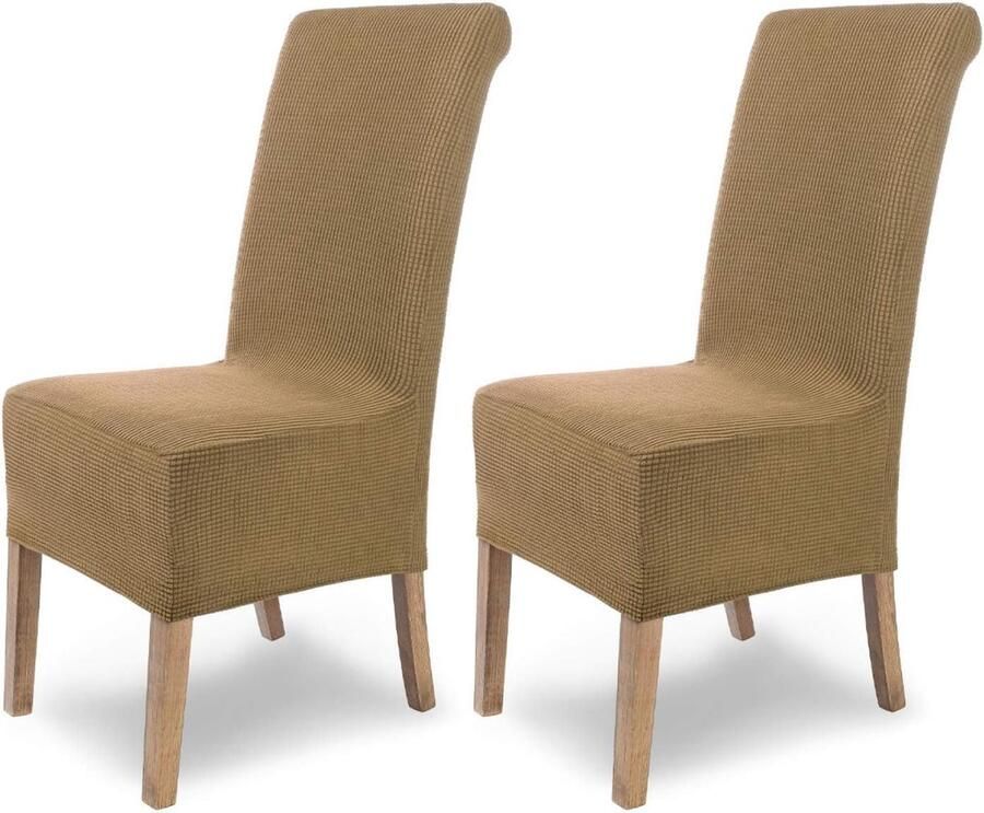 Scheffler-Home Stoelhoezen stretch Sofia stretch stoelhoezen beige set van 2 elastische stoelhoezen schommelstoelen flanel span-stoelbekledingen hoge rugleuning met elastiek