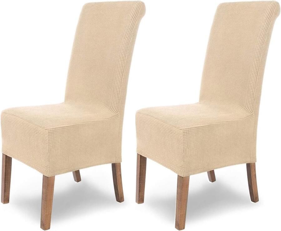 Scheffler-Home Stoelhoezen stretch Sofia stretch stoelhoezen crème set van 2 elastische stoelhoezen schommelstoelen flanel span-stoelbekledingen hoge rugleuning met elastiek