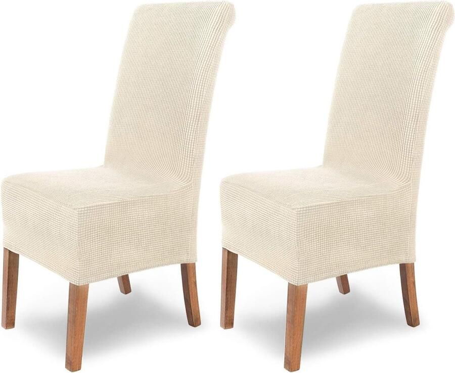 Scheffler-Home Stretch stoelhoezen Sofia stoelhoezen stretch wit ecru set van 2 elastische stoelhoezen stoelhoezen schommelstoelen flanel span-stoelhoezen hoge rugleuning met elastiek