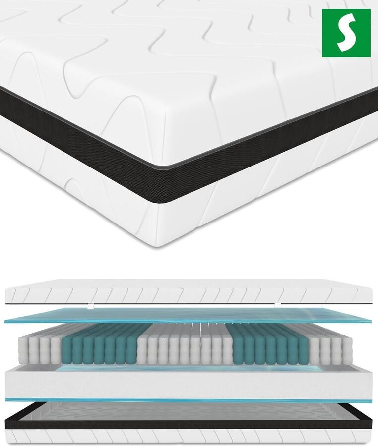 Schlaftroll Pocketvering Matras 120x200 cm 24 cm Hoog 7 Comfortzones Aanpasbare Hardheid: Stevig of Zeer Stevig