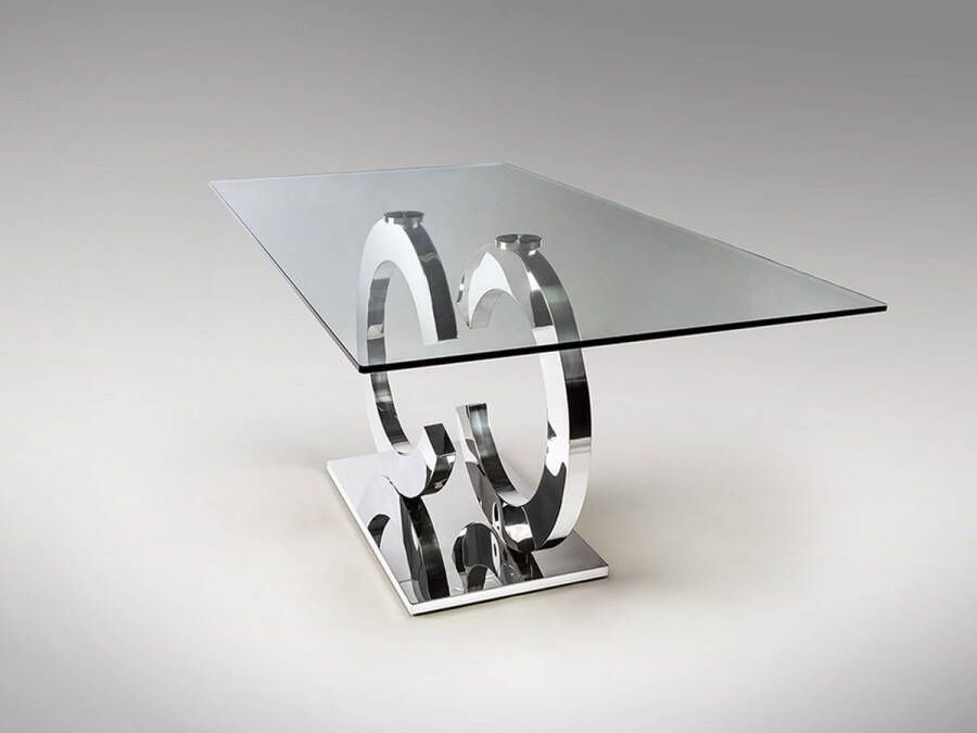 Schuller CoCo eettafel design RVS eetkamertafel 200x100 CoCo dining table stainless steel gepolijst roestvrij stalen frame met gehard glazen blad