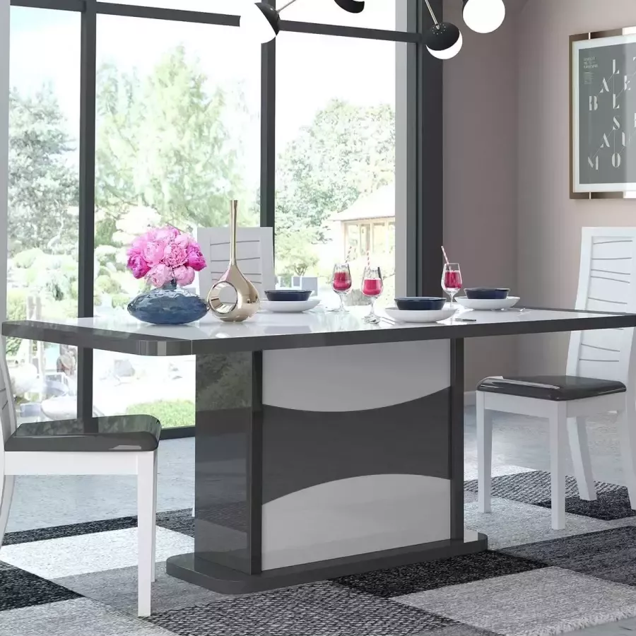 Sciae Verlengbare eettafel Teo 180 225x90 hoogglans antraciet wit - Foto 2