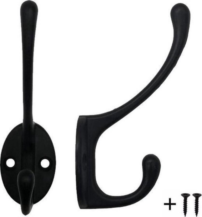 Scoby Jassenhaak Kapstokhaak Metaal Haakjes voor je Jas Dubbele Haak Inclusief Bevestigingsmateriaal 4 Stuks Zwart