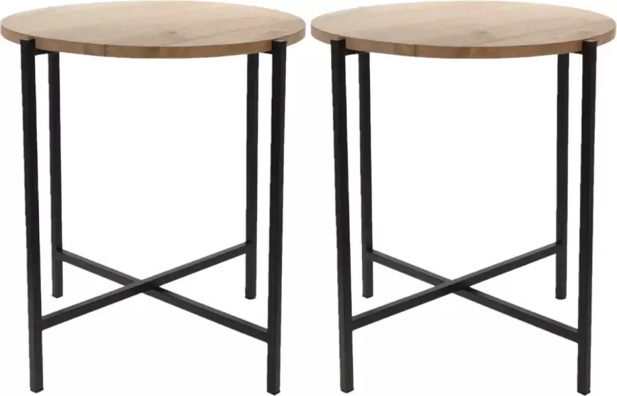 Season Deco Set van 2x stuks bijzettafels rond hout metaal zwart 45 x 51 cm Home Deco meubels en tafels
