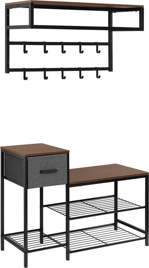 Seastone Kledingkast Schoenenrek Set Wandkapstok Met Plank 5 Niveaus Schoenenkast 10 Haken- Afmeting plank (bovenkant) 80x41x30 cm Afmeting roosterplank (onderkant) 90x63x30 cm