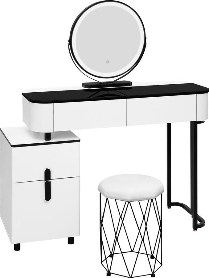 Seastone Moderne Kaptafel Met Led Verlichting 3 Kleuren instelbaar Beweegbare en 360 ° draaibare spiegel voor flexibel gebruik 100x40x125cm- Meisjes Vrouwen Make-Up tafel Inclusief Kruk