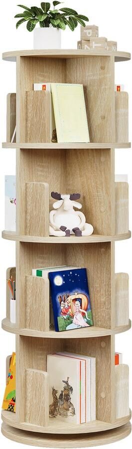 Seastone Roterende boekenkast Staand rek 360 Graden Opbergrek voor kinderen en volwassenen Multifunctioneel boekenrek (4 planken) 128 cm hoog