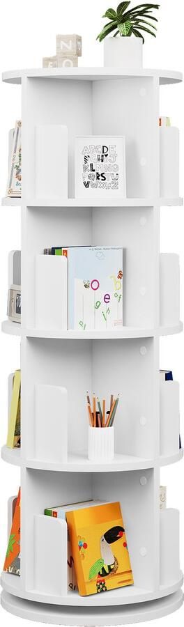 Seastone Roterende boekenkast Staand rek 360 Graden Opbergrek voor kinderen en volwassenen Multifunctioneel boekenrek (4 planken) 128 cm hoog Wit
