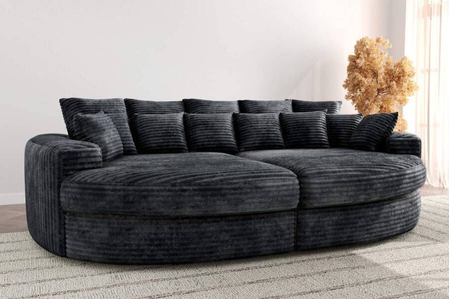 Seatsandbeds bigsofa- zitbank romantico cosy antraciet- bank chillsofa xxl in extra dik corduroy ribstof