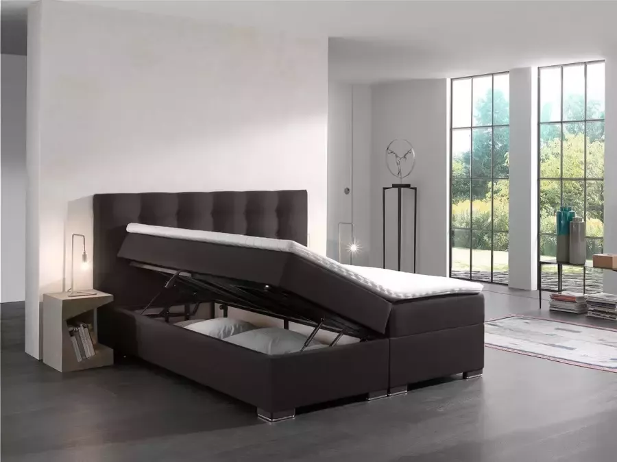 Geen merk Boxspring Bed compleet Malaga Zwart 140x200 cm bed met opbergruimte en topdekmatras inbegrepen zetels en bedden