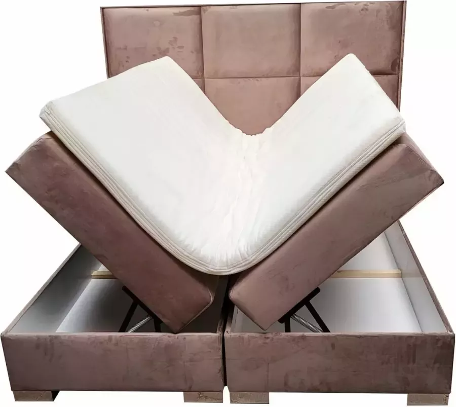 Zetelsenbedden.be Boxspring bed Grand 160x200 Velvet Beige compleet bed met opbergruimte seatsandbeds