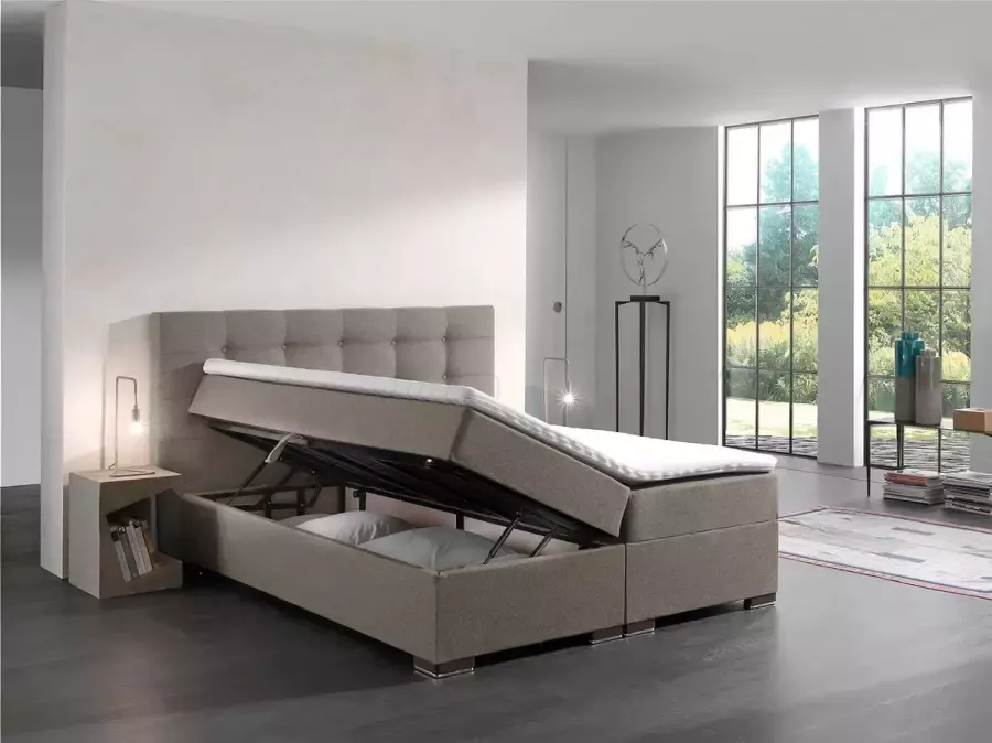 Zetelsenbedden.be Boxspring Bed Malaga 160 Taupe compleet bed met opbergruimte seatsandbeds