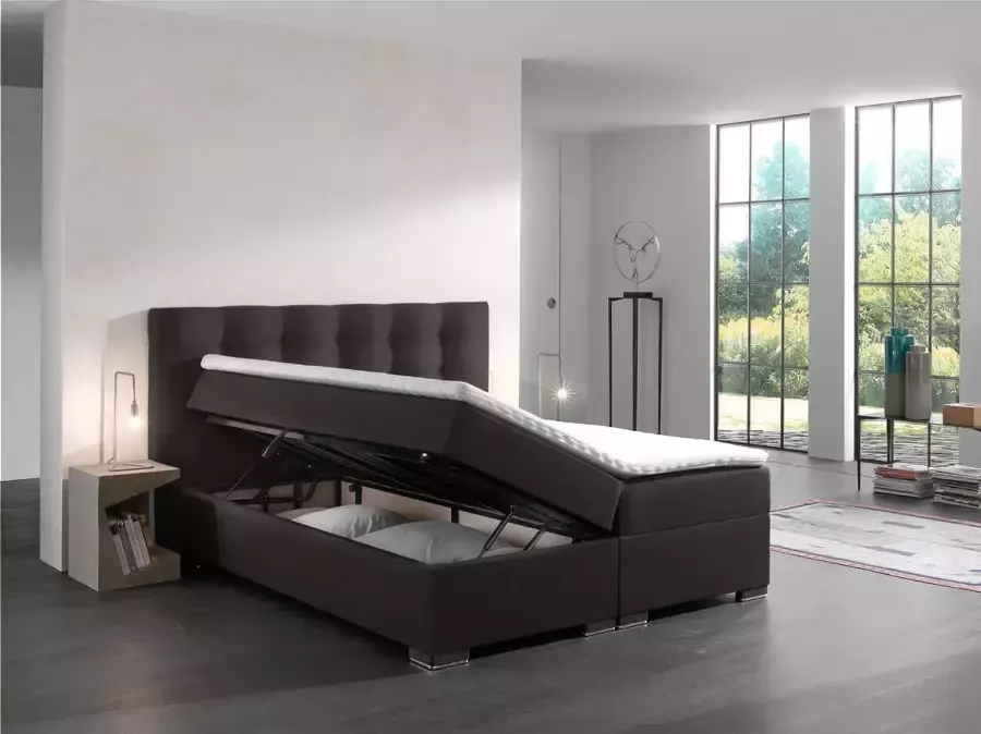 Seatsandbeds Boxspring Bed Malaga ZWART 180cm compleet met opbergruimte ' topper inbegrepen' zetels en bedden