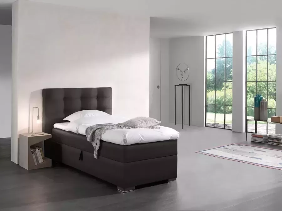 Zetelsenbedden.be BOXSPRING BED MALAGA ZWART LEDERLOOK PU 90X200 CM COMPLEET BOXSPRING MET TOPPER seatsandbeds.be