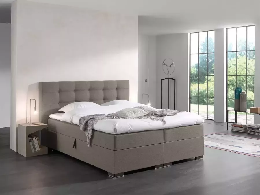 Seatsandbeds Boxspring Malaga taupe 180cm compleet bed met OPBERGRUIMTE zetels en bedden - Foto 2